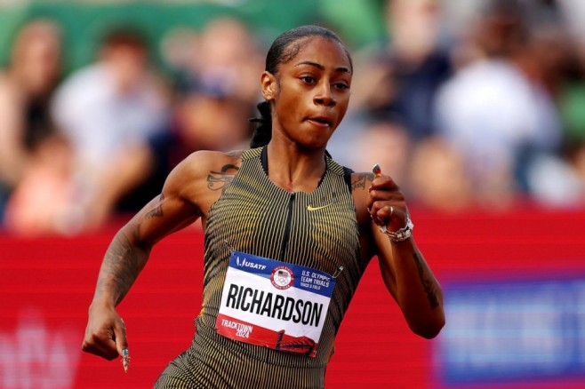 Sha'Carri Richardson sprinting on the track with determination