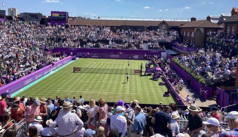 Action at Queen's Tennis Club, London.